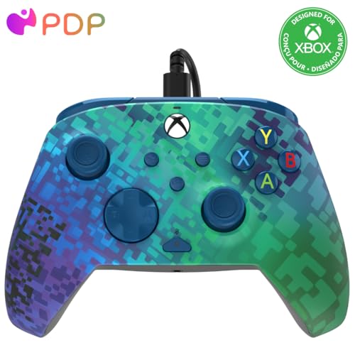 PDP Gaming REMATCH Enhanced Wired Gaming Controller: Licensed Xbox Series X|S Gamepad, Xbox One, PC, Mappable Back Buttons, Customizable Triggers, Audio Control, Companion App: Glitch Green/Blue - color: Glitch Green, style: Controller