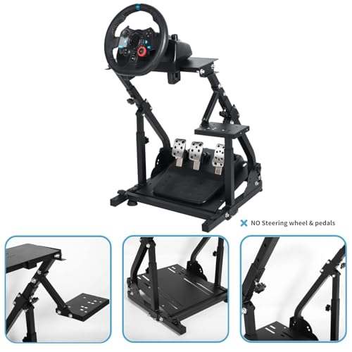 Anman Racing Wheel Stand PRO Fit for Logitech G27 G29 G920,for Fanatec,for Thrustmaster Adjustable Height Gaming Steering Wheel Mount Racing Simulator Cockpit Foldable Without Pedal and steering Wheel