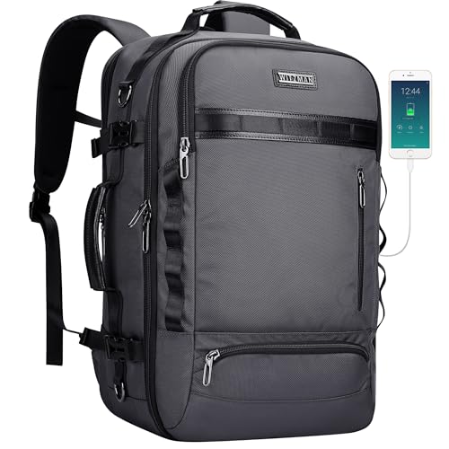 WITZMAN Travel Backpack for Men Fits 16 inch Luggage Bag USB Charging Port | 35L Nylon Carry on Bag for Airline Approved, Laptop Backpack Multi Pocket, For Business Trip, Work, Daily, B746 Silvery Grey - color: Silvery Grey