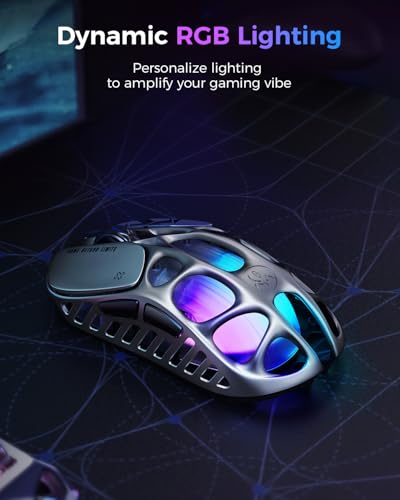 GravaStar Mercury X Wireless Gaming Mouse – 32,000 DPI PAW 3950 Sensor, 1000Hz Polling Rate, Only 49g, Magnesium Alloy Hollow Frame, RGB Lighting, 5 Programmable Buttons - color: Gray, style: 1K Polling Rate