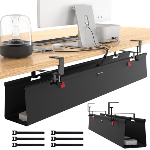 No Drill Under Desk Cable Management Tray, 48" Cord Management Tray with Cable Loop, Upgraded Oxford Fabric Wire Management for Standing Desk - No Damage to Table - size: 48 inch