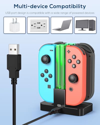 Switch Controller Charger Dock Station for Joy Cons & USB C Charging Cable | 4 in 1 Switch Controller Charger, Dock Station for Joy Cons Accessories Kits, Charging Station for Switch Controller