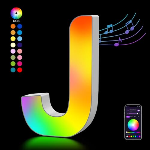 OJQ Light Up Letters LED Letter Marquee Letters Room Decor | Music Sync Color Change Christmas Birthday Gifts for Girl Home Decorations Birthday Gift for Women Gifts for Teens-J - style: Letter-J
