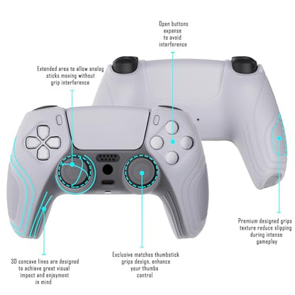 eXtremeRate PlayVital Samurai Edition Clear White Anti-Slip Controller Silicone Skin for ps5, Ergonomic Soft Rubber Protective Case for ps5 Controller with Clear White Thumb Stick Caps - color: Clear White
