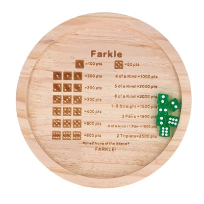 Farkle Dice Tray, Premium Wooden Dice Tray for Classic Family Game Night, Improve Math Skills with 6 & Storage Bag (Round 18cm) - color: Round 18cm