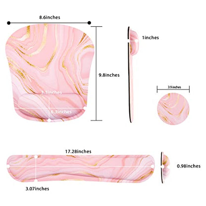 Memory Foam Ergonomic Keyboard Wrist Rest Pad and Mouse Wrist Rest Support Mouse Pad Set for Office Gaming Easy Typing-Pink Fluid