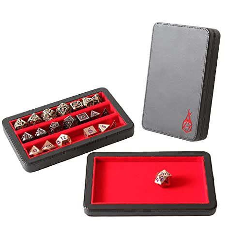 Forged Dice Co. Premium 3-Row Dice Case - Combination Dice Box and Dice Tray - Protects Polyhedral Dice Sets - Felt-Lined Storage Rows - Magnetic Lid Closure - Perfect Metal Dice Storage Box - Red - color: Red