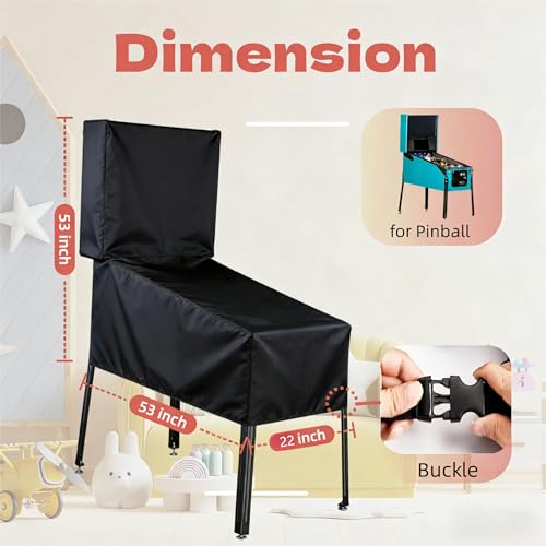 53 In Arcade Game Cover for Full Size Pinball Machine Dust Proctect | 53x22x53,Waterproof Dustproof Heavy Duty Oxford Fabric,Universal Pinball Cover with Zipper Handle Drawstring and Seal - size: Pinball-53"x22"x53"