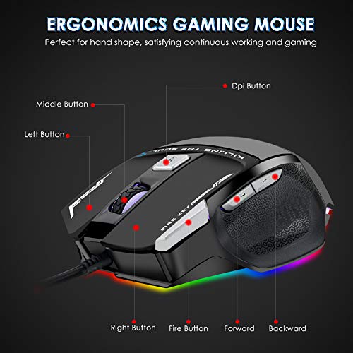RGB Backlit Gaming Keyboard with Mouse Combo and Mouse pad, Multimedia Keyboard Knob,Mechanical Feel USB Wired Keyboard for Windows PC, Silvery White (10209) - color: silvery white