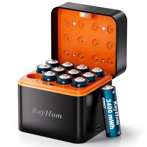 12 Pack 3400mWh Rechargeable Lithium aa Batteries with 12 Solt Charger | 1.5V Constant Output, High Capacity, with Double A Li-ion Charger Smart Charging, Multiple Charging Protections - color: 12AA+Charger