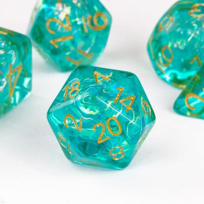 UDIXI DND Dice Set Cyan Polyhedral Dice Set Sparkling Inclusions for D&D | Resin Material, Velvet Storage Bag, DM Gift, for Dungeons and Dragons Role Playing Games Tabletop Games - color: Cyan