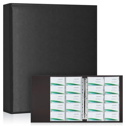BYSTER A4 Business Card Binder, PU Leather Organizer with 30 Pack Sleeves (600 Pockets), Business Card Holder Book for Credit Cards, Membership Cards, and More - Black - color: Black