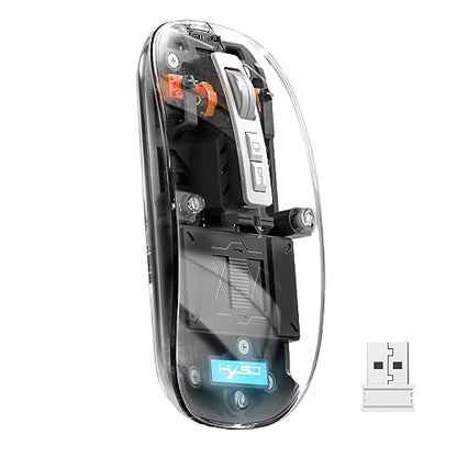 A.JAZZ Wireless Bluetooth5.1&2.4G Mini Lightweight Mouse,Transparent Clear Cool,Rechargeable Silent Computer Mice,Nano USB C Receiver,LED Battery Magic Silm for Office/PC/Mac/Laptop/Apple/ipad(Grey) - color: Grey