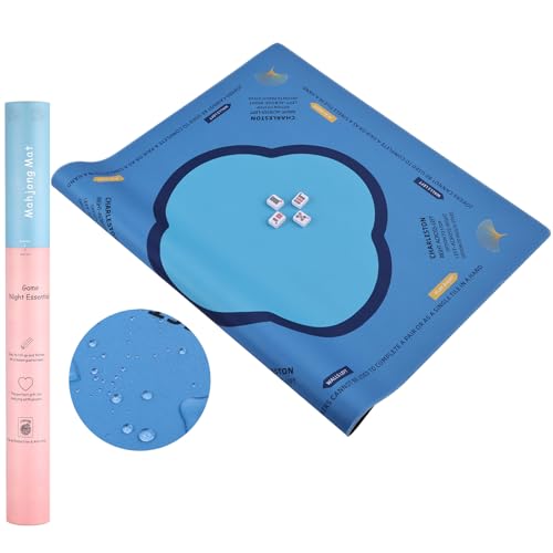 Mahjong Mat & Mah Jongg Mat for Table - Waterproof & Silent, 3mm Thick Non-Slip Game Pad with Unique Designs, Carry Bag & Gift Tube - Premium Mahjongg Accessories（31.5" x 31.5"） Blue - color: Blue