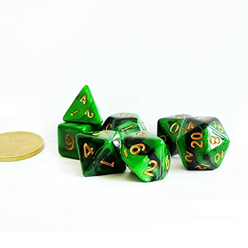 Bescon Mini Two Tone Polyhedral RPG Dice Set Marsh Land, 10MM Small Dice Set D4-D20 - color: Marsh Land