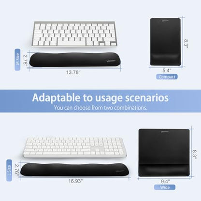 Wide Size Mouse Pad with Wrist Rest & L-Size Keyboard Wrist Rest Set,Premium PU Material,Low-Rebound Cushion,Ergonomic Design,Smooth Mouse Control with Hard Plate,Reduces Fatigue,Black - color: Wide Set_black, style: Wide Size Mouse Pad & L-Size Keyboard