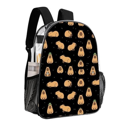 Clear Backpack with Mesh Pockets Stadium College Work | Beach Waterproof, Capybara, Heavy Duty, Transparent See Through Bag for Seaside Trips - color: Pattern (327)