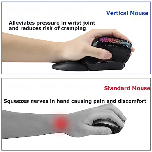 Wireless Mouse Large Angle Adjustable Ergonomic Vertical Upright Carpal Tunnel Ergo Right Hand 6 buttons USB Optical Mice for PC Laptop Computer Gift,3600 DPI,Removable Palm Rest,RGB Light