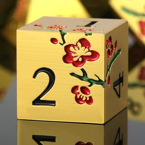 DNDND Flowers Metal Dice, 7 PCS Metallic DND Dice with Gorgeous Gift Case for D&D Dungeons and Dragon Tabletop Game (Red Flowers with Gold) - color: Flower Gold Red
