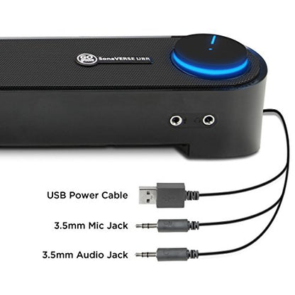 GOgroove Computer Speaker Mini Soundbar - USB Powered PC Sound Bar with Easy Setup Wired AUX, Stereo Audio, Microphone Port, Volume Control Knob, Under Monitor Design for Desktop (Blackout) - color: Blackout