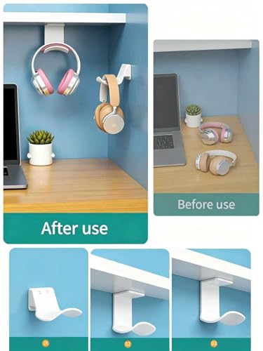 2-Pack Under Desk Headphone Hanger Adhesive Headset Holder Mount | Stand fixted with screws for airpods max sennheiser sony bose beats akg - color: White B(2 Pack)