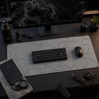 Topographic Gaming Mouse Pad 35.4x15.7 Inch, 0.12 Thickness, Extended Full Desk Mat, Non-Slip Rubber Base, Water Resistant Surface, Black Mousepad for PC Gaming, Office, E-Sports - color: Grey Topographic Map