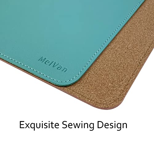 MelVan PU Leather Mouse Pad with Stitched Edge, Wood Mousepad, Waterproof Gaming Mouse Pad Mat for Computers, Laptop, Office & Home, 10.2" x 8.3", 1 Pack (Azury) - color: Azury