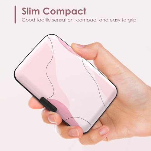 Credit Card Holder Small, RFID Blocking Metal Card Wallet for Women Men, Slim ID Card Holder Protector Hard Case, Pink Abstract - color: Pink Abstract