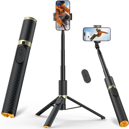 Phone Tripod & Selfie Stick with Remote, Portable Travel Phone Stand for Video Recording Vlog, Extendable Cell Phone Holder Compatible with iPhone Android, Black, 62" - color: Black