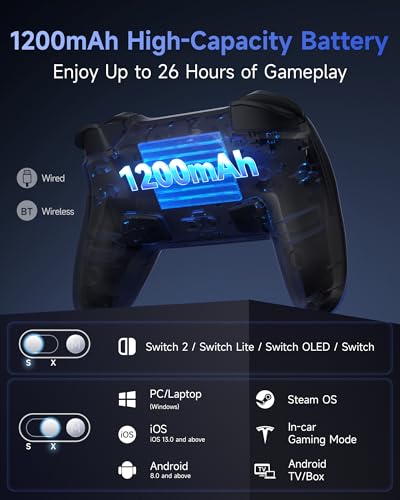 EasySMX S10 Elite Wireless Controller for Switch 2 with One-Key Wake-Up | Hall Effect Anti-Drift Joysticks, Programmable Buttons, HD Rumble, Motion Control and NFC, Multi-platform Controllers - color: black