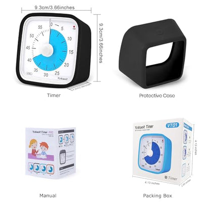 Visual Timer, Silent 60-min Countdown Timer for Kids, Black Blue | Protective Case, Time Management Tool, Mute and Ringing Alarm Available, Low Power Reminder, for Study,Game,Work,Fitness etc - color: Black Blue