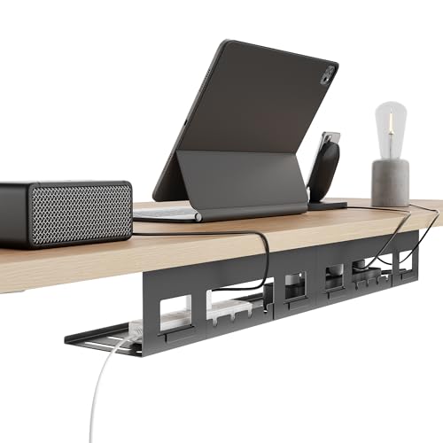 PEGZONE Under Desk Cable Management Tray, 31.5 Inches Metal Cord Organizer Rack, Desk Tray for Power Strip, Cord, Wire, Easy Mounting Cable Management Under Table for Home Office, Black - color: Black, size: 31.5"