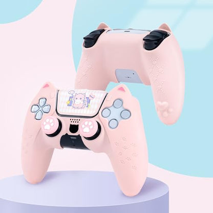 GeekShare Cute Cat Paw Protective Skin Set for ps5 Controller, Anti-Slip Silicone Cover Case Compatible with ps5 Wireless Controller Includes 2 Thumb Grip Caps and 1 Sticker - Pink - color: Pink