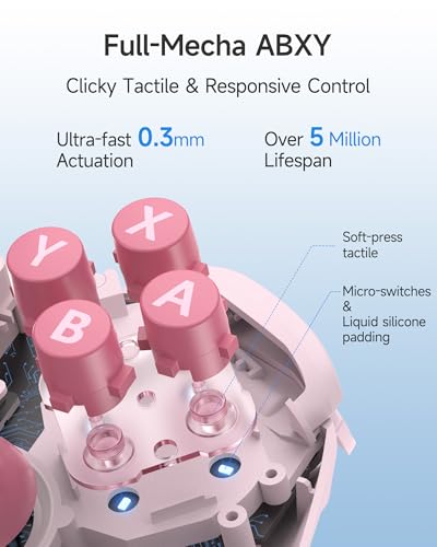 EasySMX S10C Switch 2 Controller with Hall Effect Anti-Drift Joysticks, Instant Wake-Up, HD Rumble, Motion Control, Back Buttons, Turbo, C Button for Switch 2/Switch/PC/iOS/Android - color: Pink