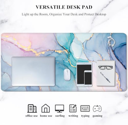 Auhoahsil Large Gaming Mouse Pad, Marble Theme XXL 35.4 x 15.7 in Desk Pad Stitched Non-Slip Rubber Long Computer Mousepad Thin Extended Full Size Desk Mat for Desktop Laptop Wireless Mice, Teal Pink - color: 06 Blue Pink Marble, size: 35.5L x 15.7W inche