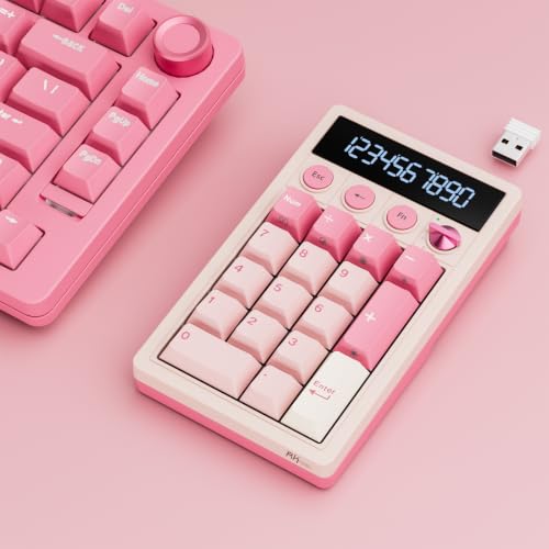 RK ROYAL KLUDGE M20 Wireless Number Pad, Mechanical Numpad with LCD Display, PC Numpad & Calculator Modes, Programmable Numeric Keypad, Bluetooth/2.4G/Wired, RGB Hot-Swappable for Win/Mac - color: Pink