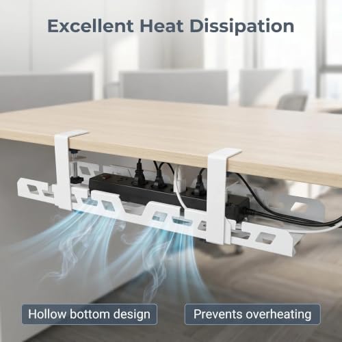 Under Desk Cable Management Tray 15.4-26 Inches Bidirectional Extendable Metal Cable Organizer with Clamp Mount, No Drill Wire Management System for Home Office & Gaming Desk(Light Gray) - color: light gray