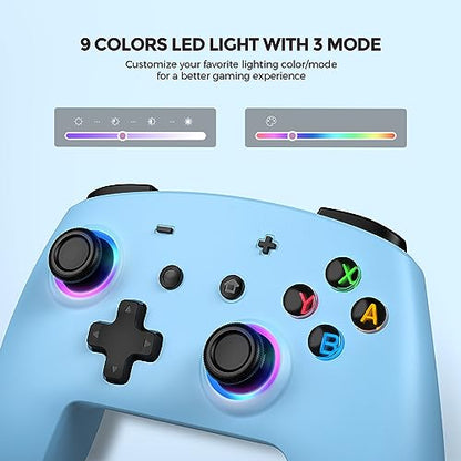 ECHTPower Switch 2 Pro Controller with Hall Effect Joysticks, One-Key Wake-Up for Switch 2, Wireless Controller for Switch 2/Switch/Lite/OLED, Turbo Button, 4 Back Buttons, RGB Lighting, 3.5mm Jack, Dual Vibration, 6-Axis Gyro - color: Blue