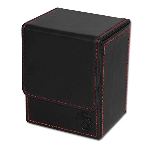 BCW Deck Case LX | Holds 80 Sleeved Gaming Cards | Black Leatherette with Red Stitching | Magnetic Closure | Durable Card Storage for Magic, Pokémon and Star Wars - color: Black, size: 8.89 x 11.18 x 8.64 cm