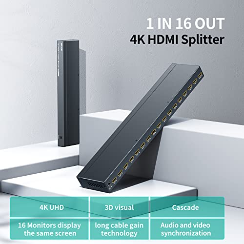 MT-VIKI 4K HDMI Splitter 1 in 16 Out, 16 Ports Powered HDMI Splitter 1x16 Support 3D 4Kx2K Full HD Installable for 1U Rack - size: 1x16 4K30
