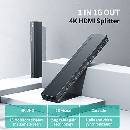 MT-VIKI 4K HDMI Splitter 1 in 16 Out, 16 Ports Powered HDMI Splitter 1x16 Support 3D 4Kx2K Full HD Installable for 1U Rack - size: 1x16 4K30