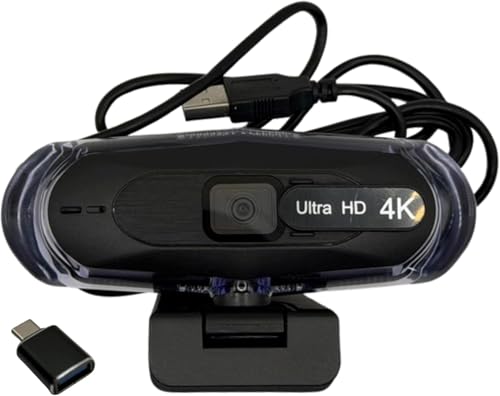 4K Ultra HD Remote Control with Stand Webcam, LED RGB Lighting, 95-Degree Wide Angle, Auto Focus, 1080P@60FPS, Black, USB 2.0, for Video Conferencing, Desktop/Laptop