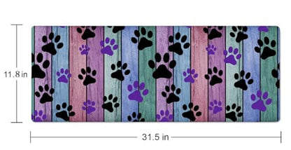 Dog Paw Desk Mat Black and Purple Large Extended Mouse Pad XL Desk Pad Gaming Mousepad Keyboard Mouse Mat for Computer Laptop 31.5''X11.8'' Non-Slip Rubber Base with Stitched Edges - color: Black and Purple Dog Paw
