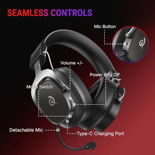 QCY Heroad VT200 Gaming Headset for PC: 53mm Neodymium Drivers - Detachable Noise Canceling Microphone - 2.4G/Bluetooth 6.0/Wired - Compatible for PS4/PS5, Switch, Xbox - 7.1 Surround Sound - color: Sliver