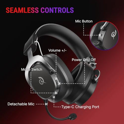 QCY Heroad VT200 Gaming Headset for PC: 53mm Neodymium Drivers - Detachable Noise Canceling Microphone - 2.4G/Bluetooth 6.0/Wired - Compatible for PS4/PS5, Switch, Xbox - 7.1 Surround Sound - color: Sliver