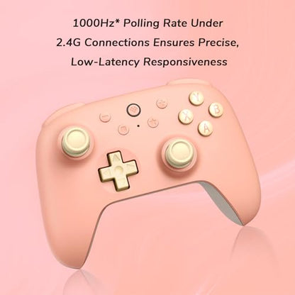 8Bitdo Ultimate 2C Wireless Controller for Windows PC & Android (Pink) | 1000Hz Polling Rate, Hall Effect Joysticks & Hall Triggers, Remappable L4/R4 Bumpers - color: Pink