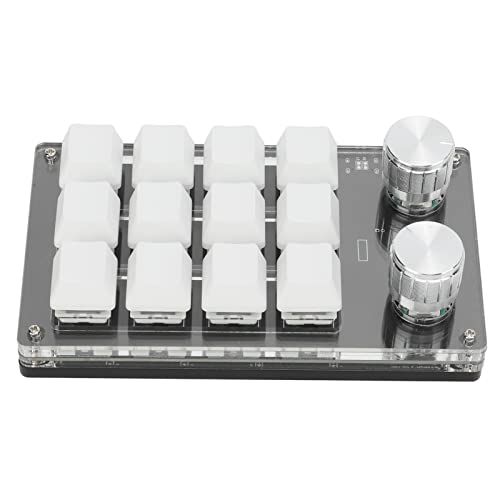 One Handed Macro Mechanical Keyboard, Portable Multifunctional One Handed Mechanical Gaming Keypad with 12 Fully Programmable Keys & Knob, for, for Linux, for Vista, for OS X(White) - color: White