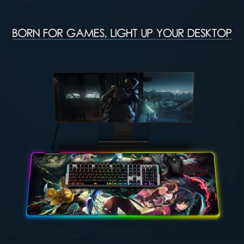 RGB Mouse Pad for Demon - Anime Tanjirou Large Mouse Pad for Computer with LED Light Edges Non Slip Rubber Base | Compatible with Kimetsu No Yaiba 11.8 x 31.5in Long Mouse Mat