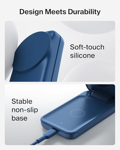 Belkin Qi2.2 25W Wireless 3 in 1 Foldable Fast Charging Station for iPhone | Fast Charigng, MagSafe Compatible, iPhone 17/16/15, Apple Watch, AirPods, Travel Charger, Magnetic - color: Blue