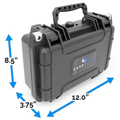 CASEMATIX 12" Waterproof Hard Case with Customizable Foam for Portable Electronics, Tools and Accessories - Hard Shell Plastic Case with Pre-Diced Travel Case Foam Interior - size: 12"